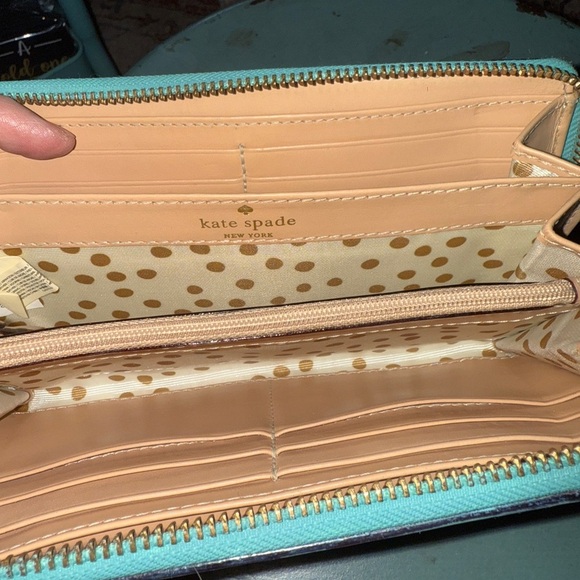 Kate Spade Teal Leather Wallet with Gold Polka Dots interior - Picture 6 of 9